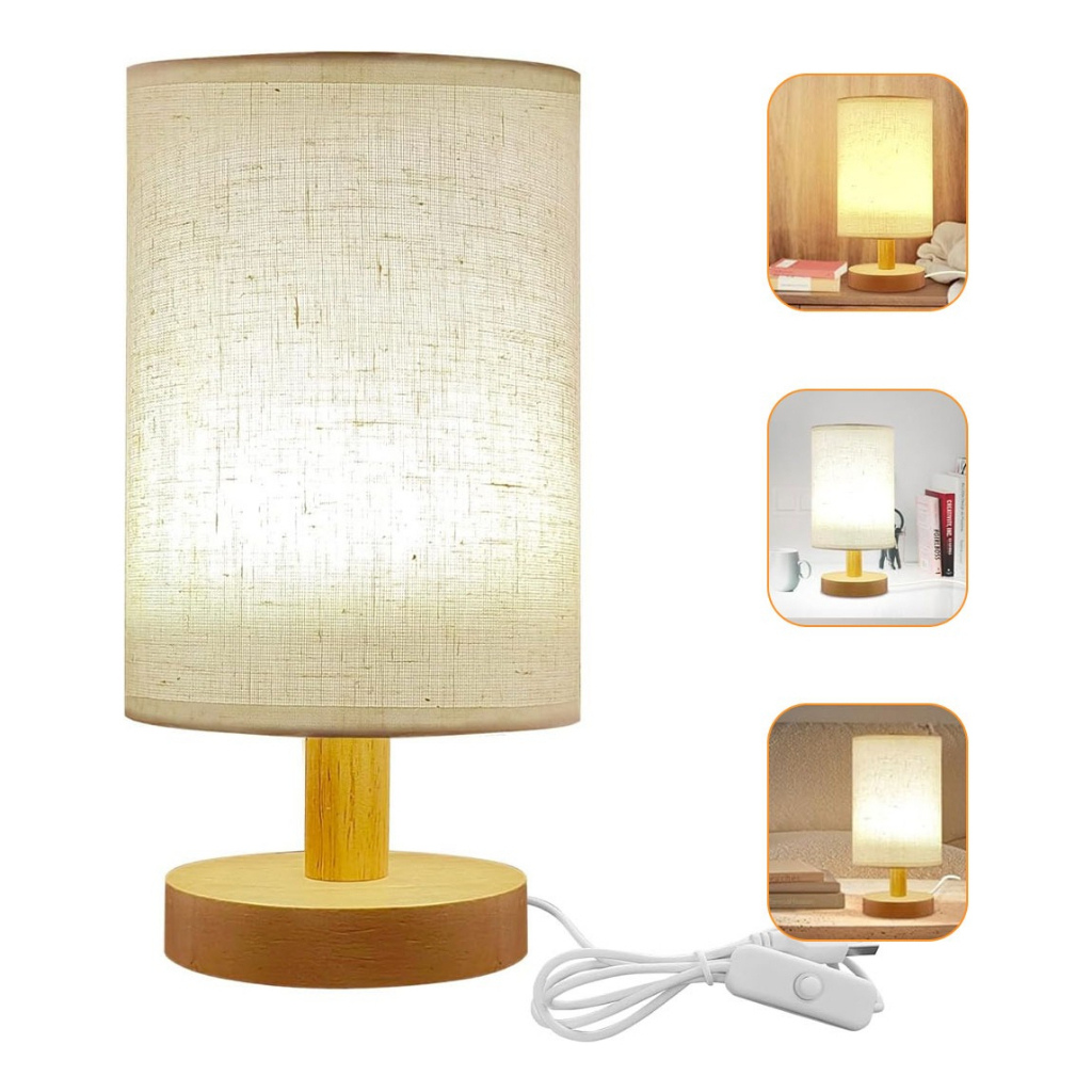 Luminária Para Quarto em Madeira e Linho